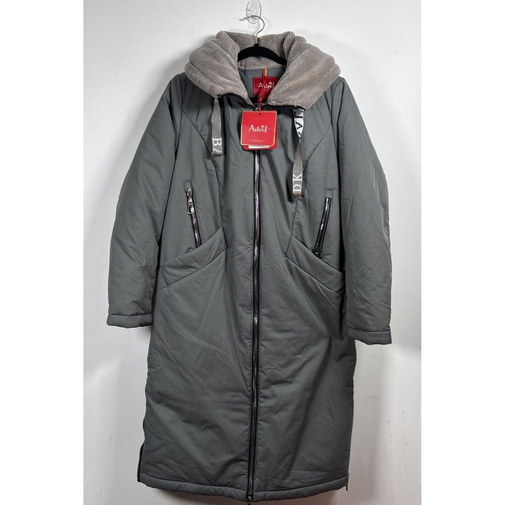 Astrid Women’s 1X Gray Winter Coat Faux Fur Hood Full Zip Warm Puffer Jacket